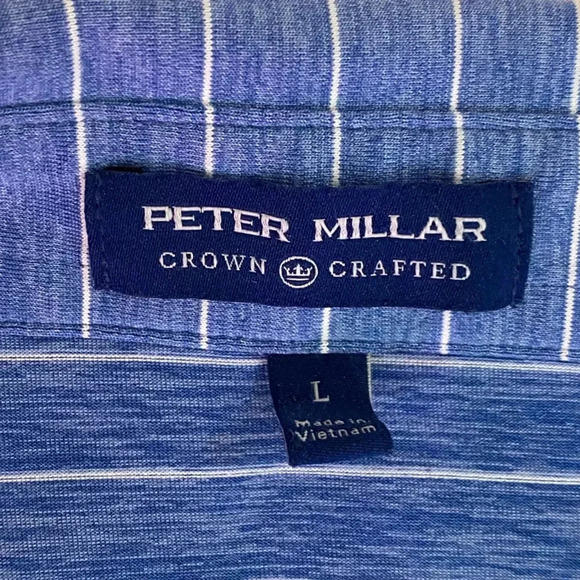 Peter Millar crown crafted  men’s blue striped golf polo preppy shirts size L - Picture 3 of 9